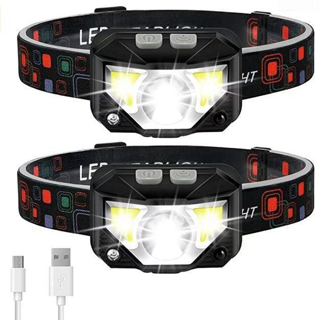 USB Charging Warning Red LED Strong Light Induction Headlight Outdoor