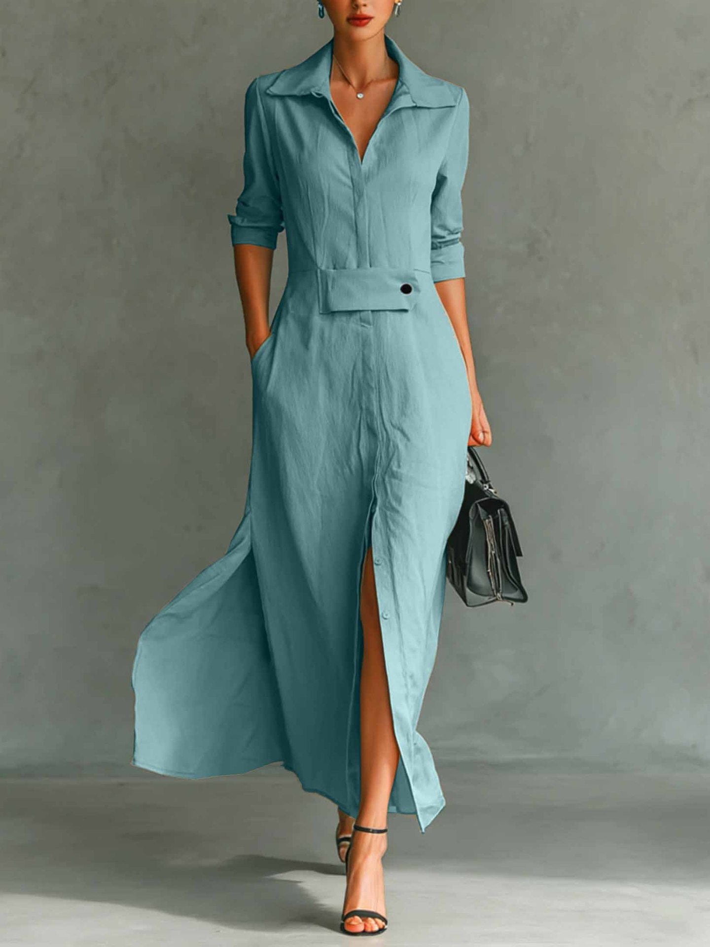 Best-selling Casual And Elegant Slit-front Shirt Dress