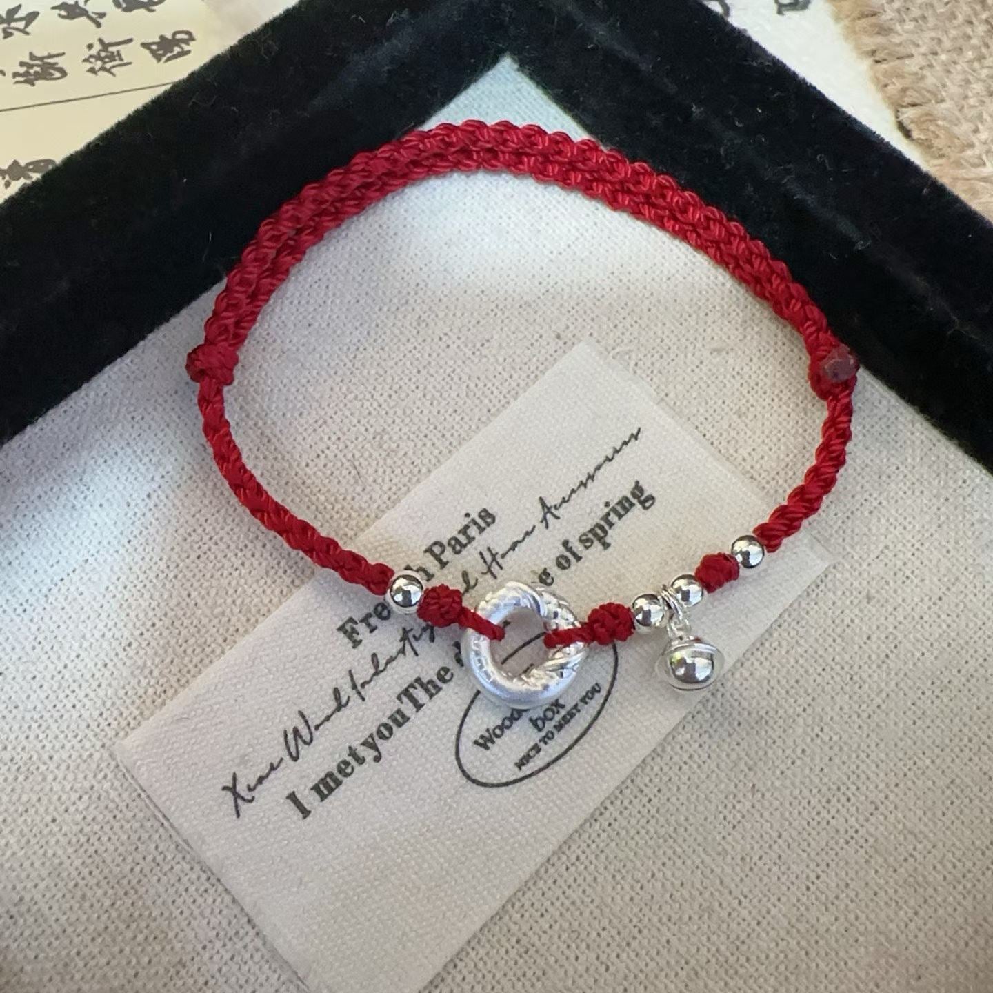 1pcs 999 Sterling Silver Safety Buckle Bell Bead Red String Braided Bracelet, Festive Chinese Style, For Daily Zodiac Wear & Lucky Birthday Valentine Gifts