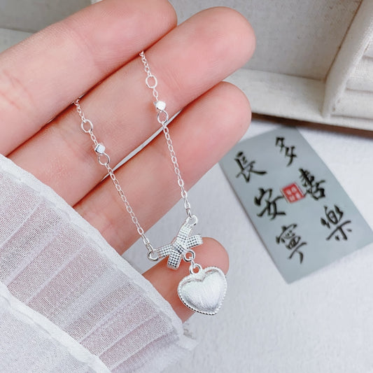 1pcs 999 Sterling Silver Bow & Heart Necklace, Delicate Cute Style, Ideal For Birthdays, Anniversaries & Gifts