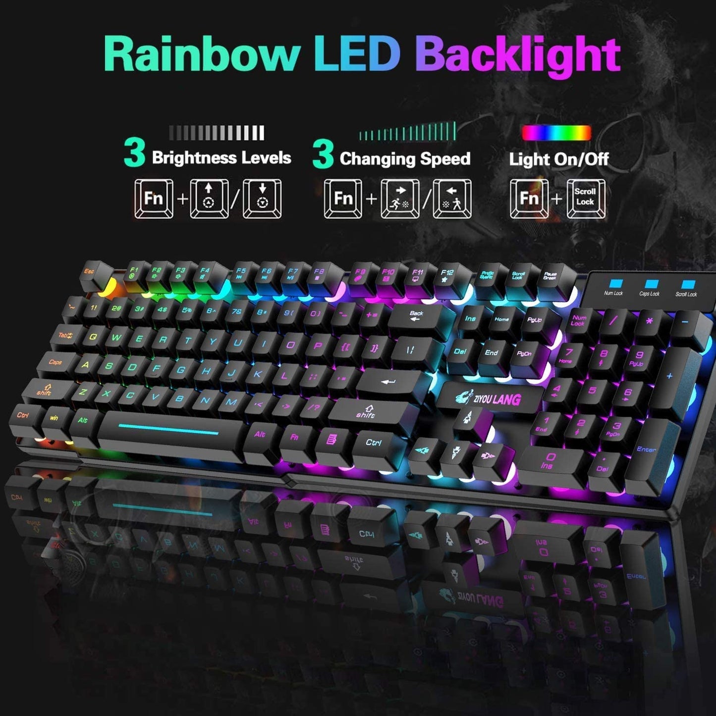 2.4G Wireless Gaming Keyboard&2400DPI Mouse Set Rainbow Backlit For Gamer Office