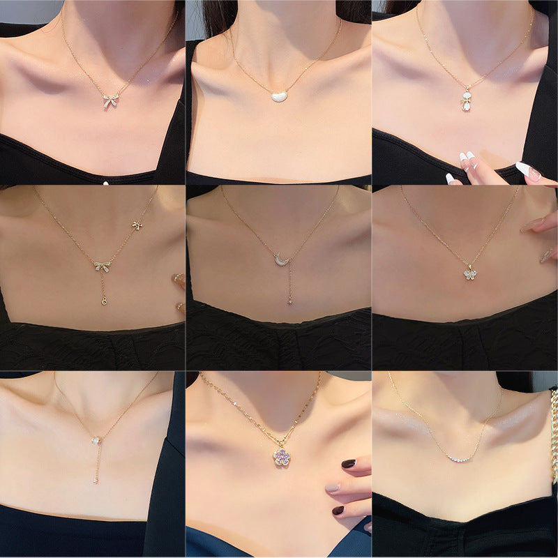K-Style Of Ins Style Titanium Steel Necklace Girls High-End Versatile Niche Pearl Clavicle Chain Pendant Accessories Wholesale