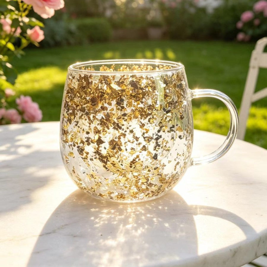 High-borosilicate Glass Tea Cup Internet-famous Double Layer Design With Real Flowers Inside