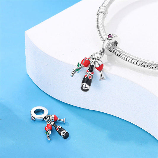Festive-themed Beer Glass And Wine Glass Pendant Bead Bracelet Accessories