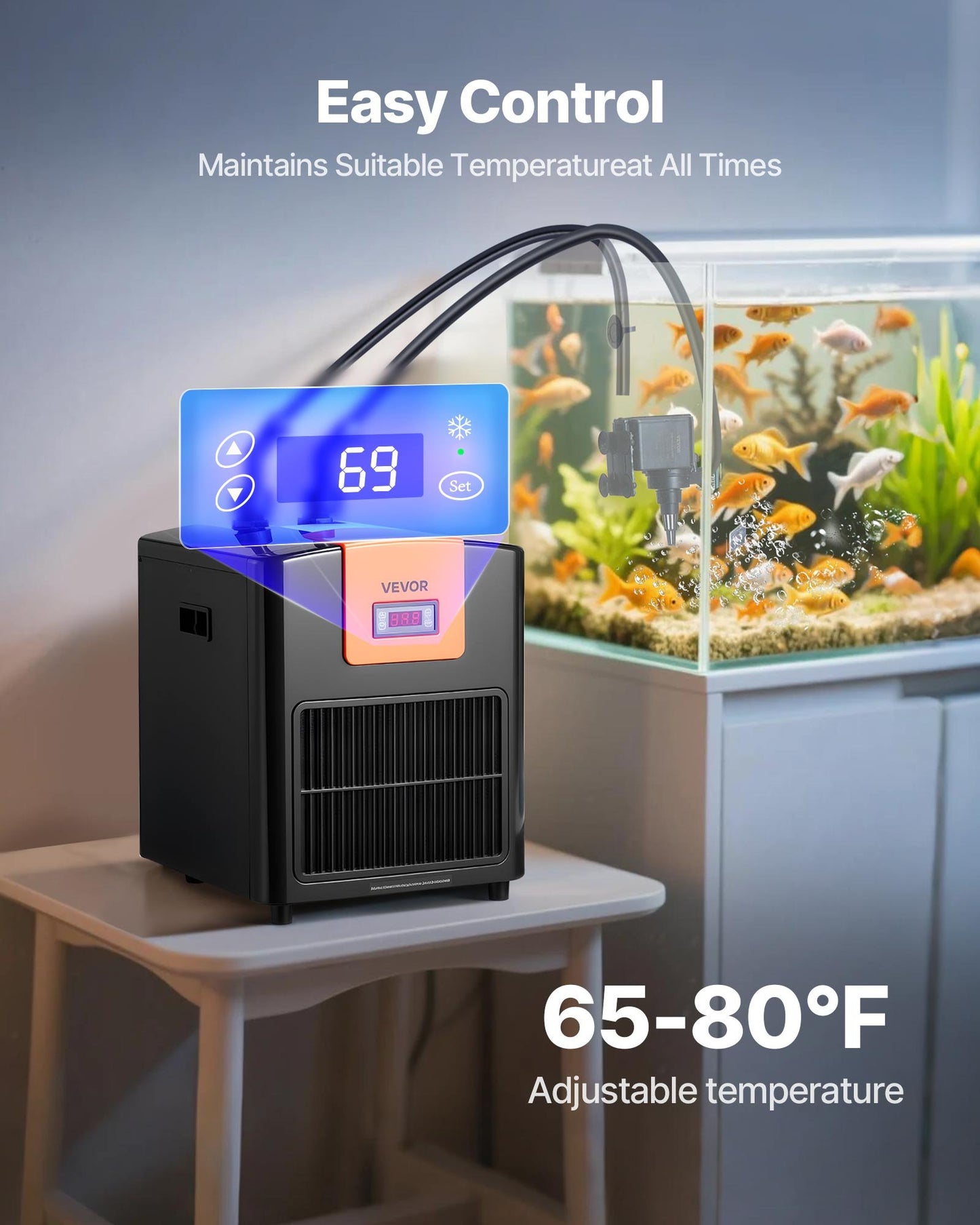 Aquarium Chiller 110 Gallon, 1/3 HP Water Chiller For Hydroponics, Fast Cooling For Fish Tank,Axolotl,Coral Reef,Quiet Refrigeration Compressor, Titanium Evaporator,Complete Fittings