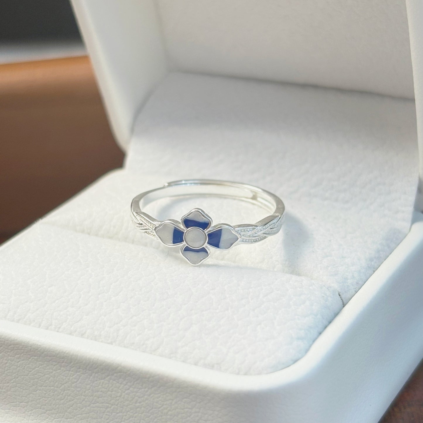 1pc 999 Sterling Silver Enamel Flower Open Ring, Fresh Chinese Style, Perfect For Daily Wear & Valentine's Day Gift