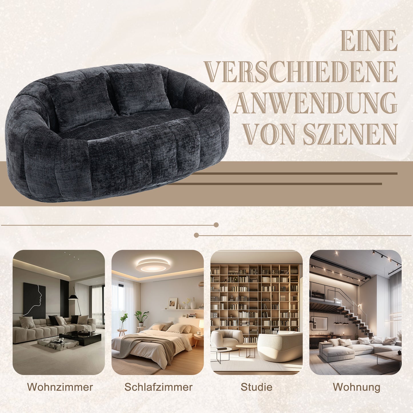 Bean Bag Sofa Lazy Sofa Durable Comfort Lounger High Back Bean Bag Chair Couch For Erwachsene Und Kinder, Indoor  Outdoor, Accent Floor Soft Lounge Chair Black Chenille