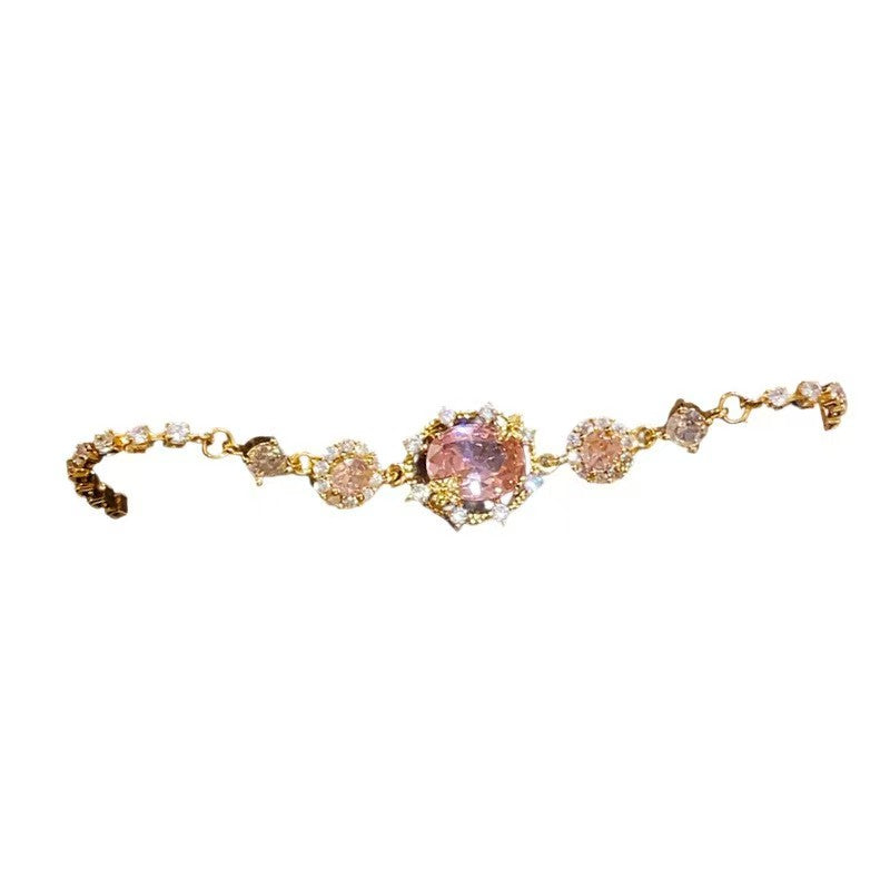18K Gold Plated Rainbow Oval Cubic Zirconia Pull-out Bracelet Dainty Adjustable Bangle Elegant Hand Jewelry Gift