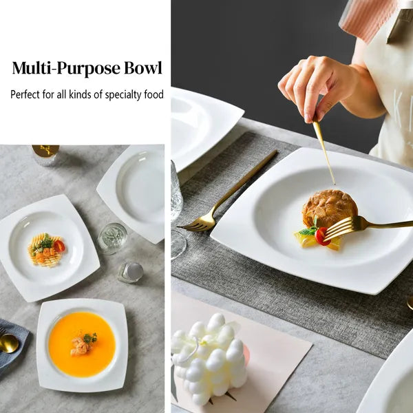 Salad Kitchen Plate Set For 6,Square Plate Sets For Elegant Dining,Microwave Safe White Plates Ceramic Tableware Set,Ideal For Home Or Restaurant