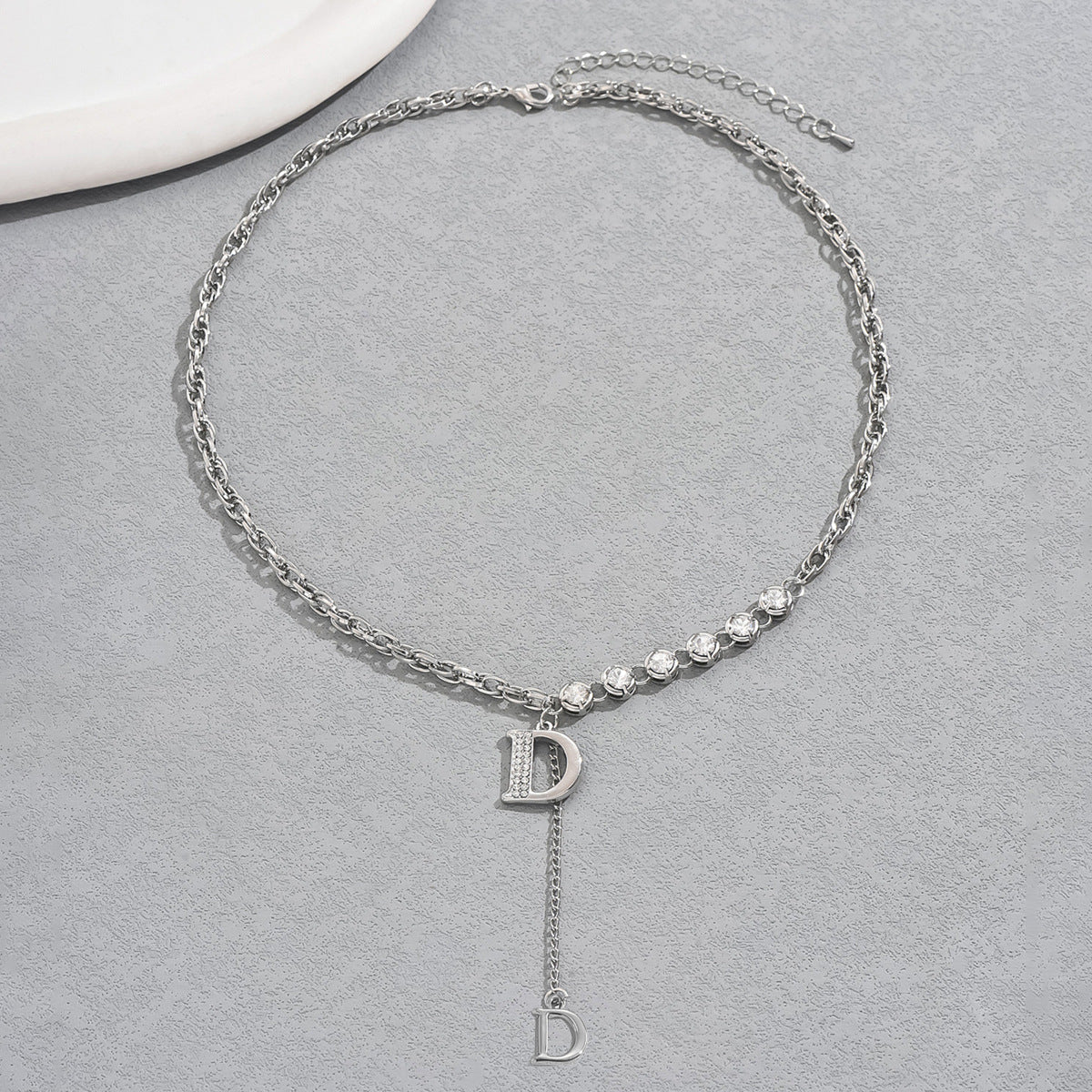 Sweet Korean Style Women Necklace, Unique Alphabet Niche Design Clavicle Necklace Inlaid Cubic Zirconia, Versatile Daily Neck Jewelry