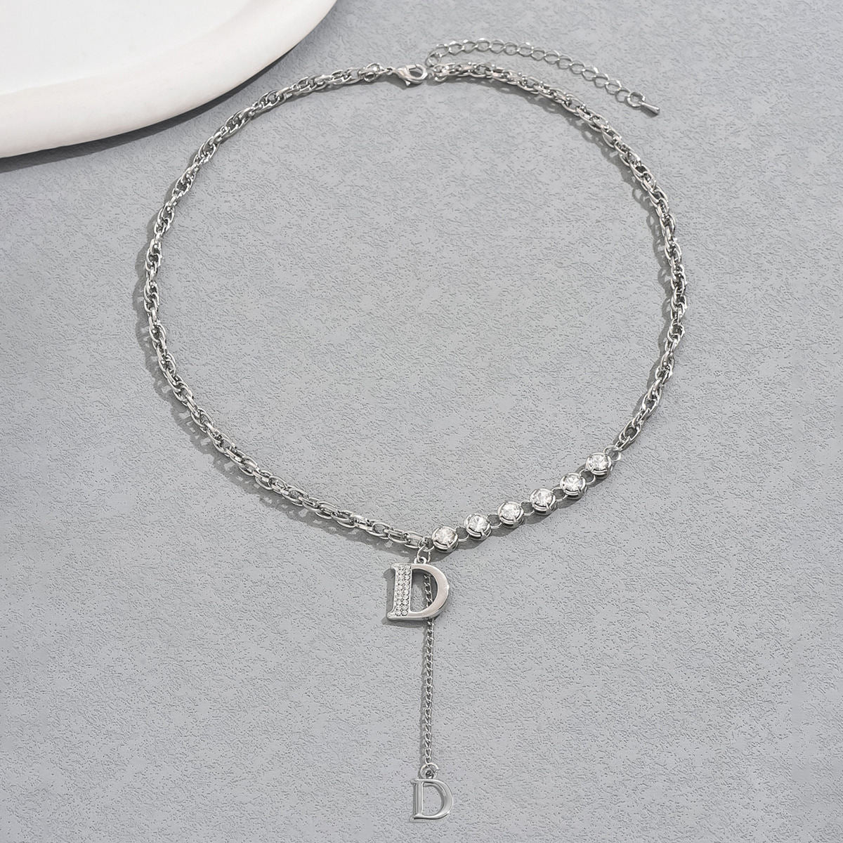 Sweet Korean Style Women Necklace, Unique Alphabet Niche Design Clavicle Necklace Inlaid Cubic Zirconia, Versatile Daily Neck Jewelry