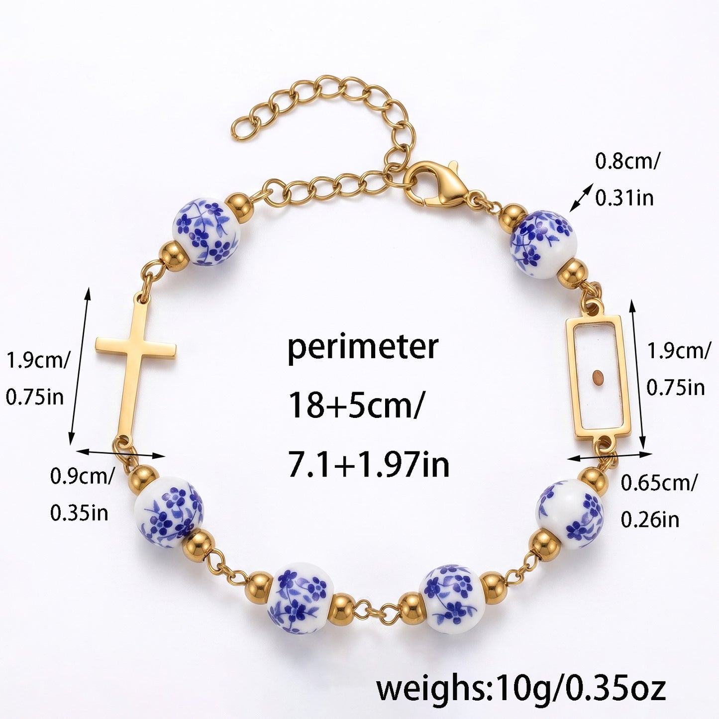 Christian Gifts 18K Gold Plated Cross Bracelet Real Mustard Seed Inside Faith Jewelry For Women Flower Printed Ceramic Beads Stainless Steel Matthew 17 20 Bracelet