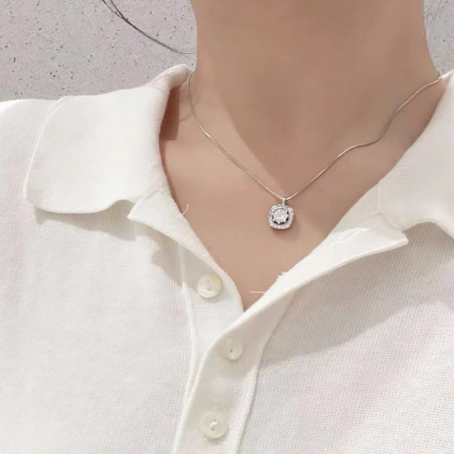 999 Fine Silver Sugar Cube Necklace For Women, Korean Ins Style Luxury Elegant Clavicle Chain, Versatile Jewelry