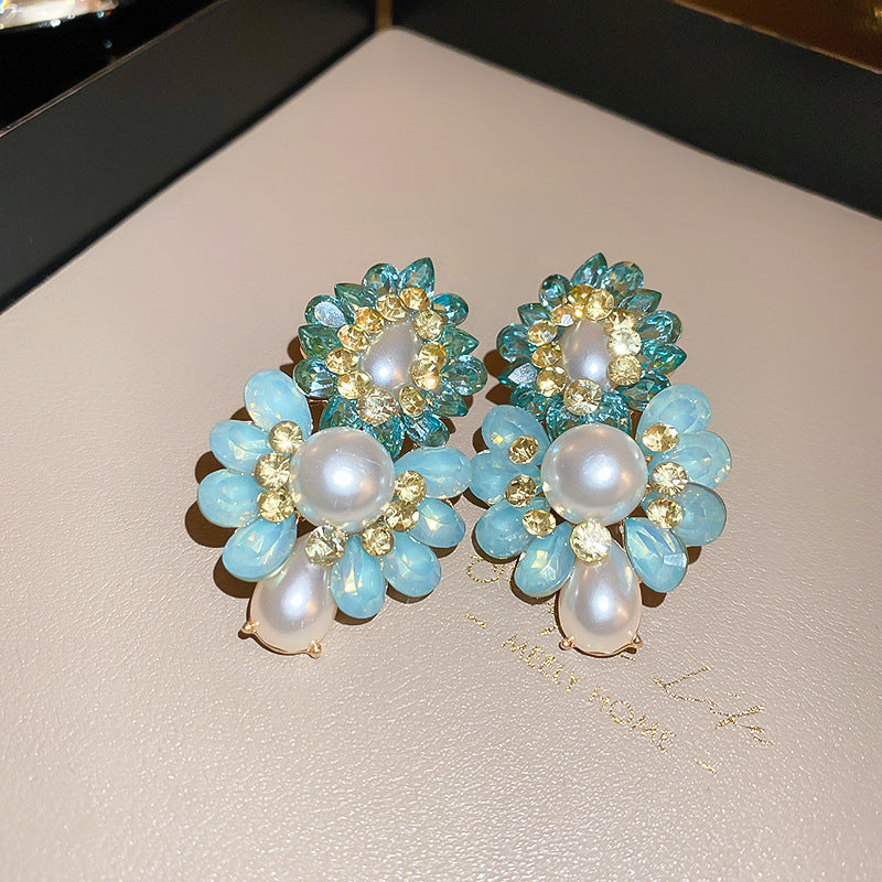 Retro Fashion Green Butterfly Earrings Women S925 Silver Post Pearl Rhinestone Premium