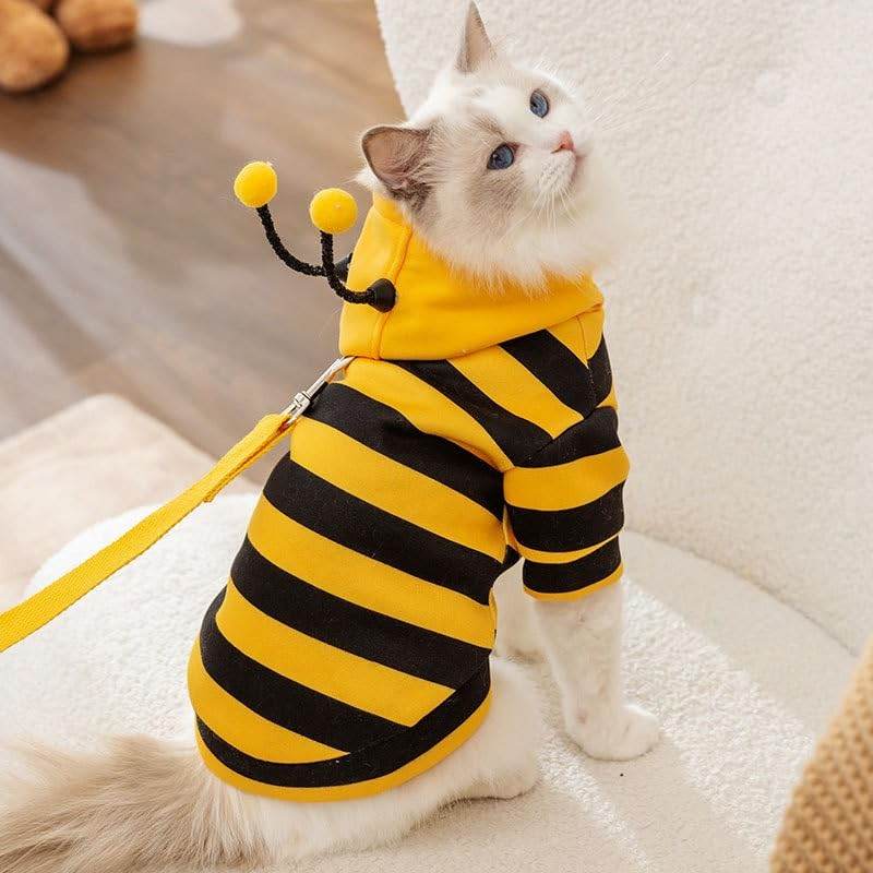 Cute Cat Bee Costume - Pet Halloween Apparel Bumble Bee Cosplay Clothes Antennae, Soft Warm Fleece Hoodie For Cats, Kittens, And Small Dogs, Perfect For Festival Party And Photo Shoot