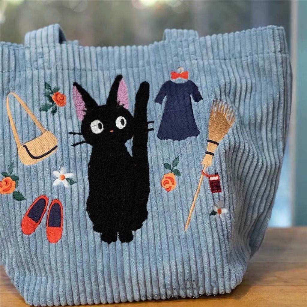Zipper Handheld Makeup Corduroy Embroidered Handbag