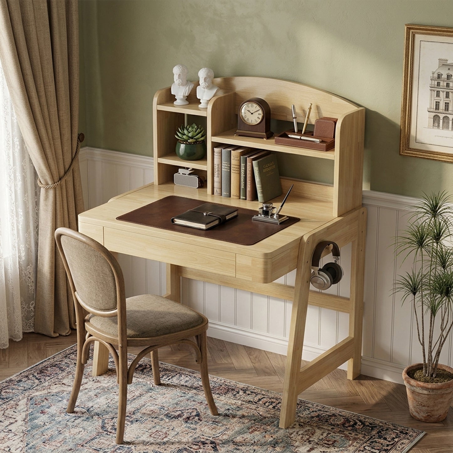 Children's Table, Height-adjustable Solid Wood Children's Desk, Natural Colours, With Drawer, Storage Space & Hooks, Safety Certified, For Children Aged 6 And Over