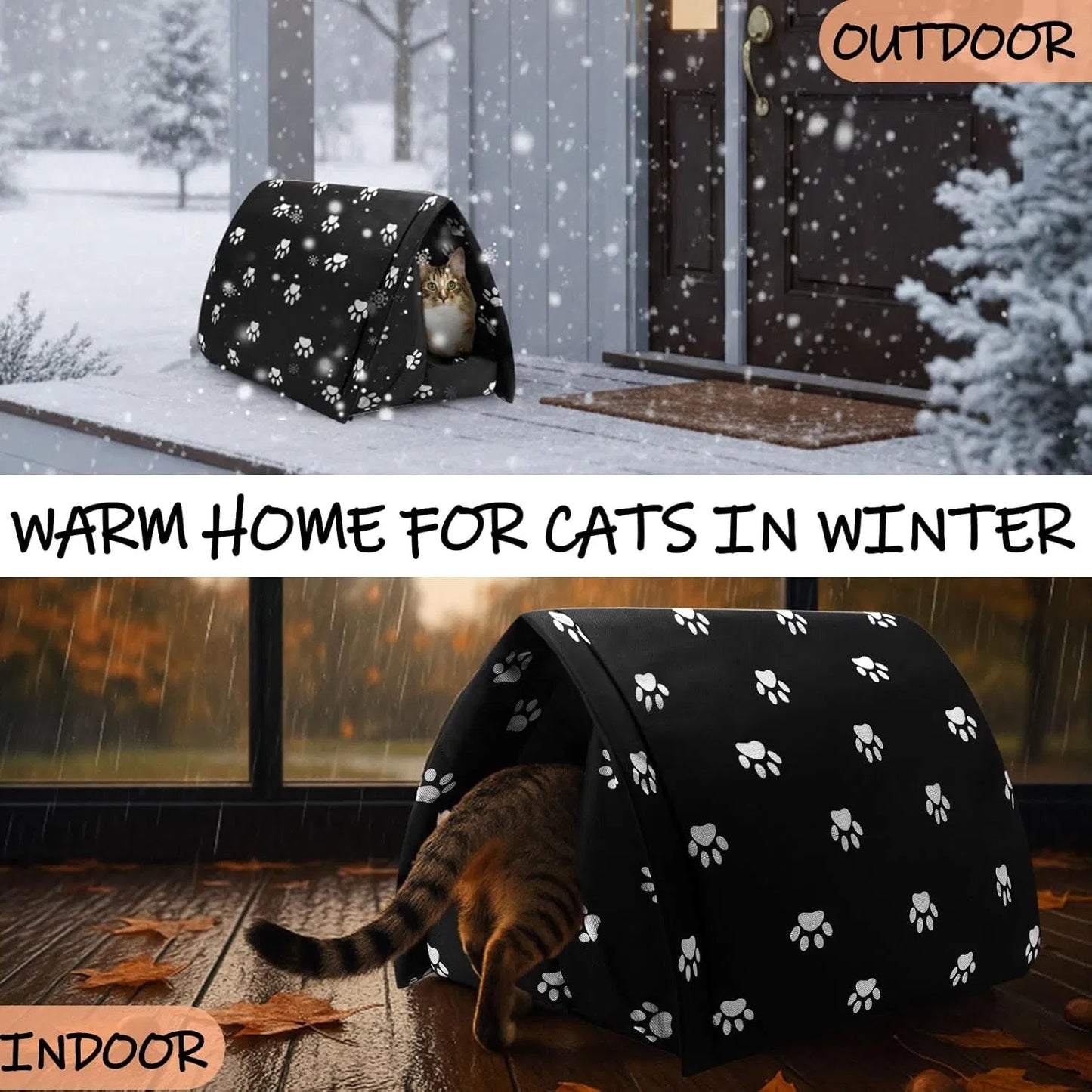 Winter Outdoor Cat House With Self Warming Pad Blanket 17 In X 12 In Weatherproof Foldable Feral Cat Shelter Waterproof Outside Warm Bed Cave Tent For Dogs Puppy Wild Animal Indoor Home