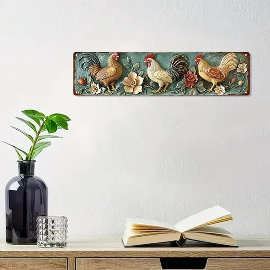 CIFbuy Vintage Rooster Metal Wall Sculpture Home Bar Cafe Decor Perfect Halloween Christmas Gift 4x16 Inches (TikTok, Temu Pick-up Service)