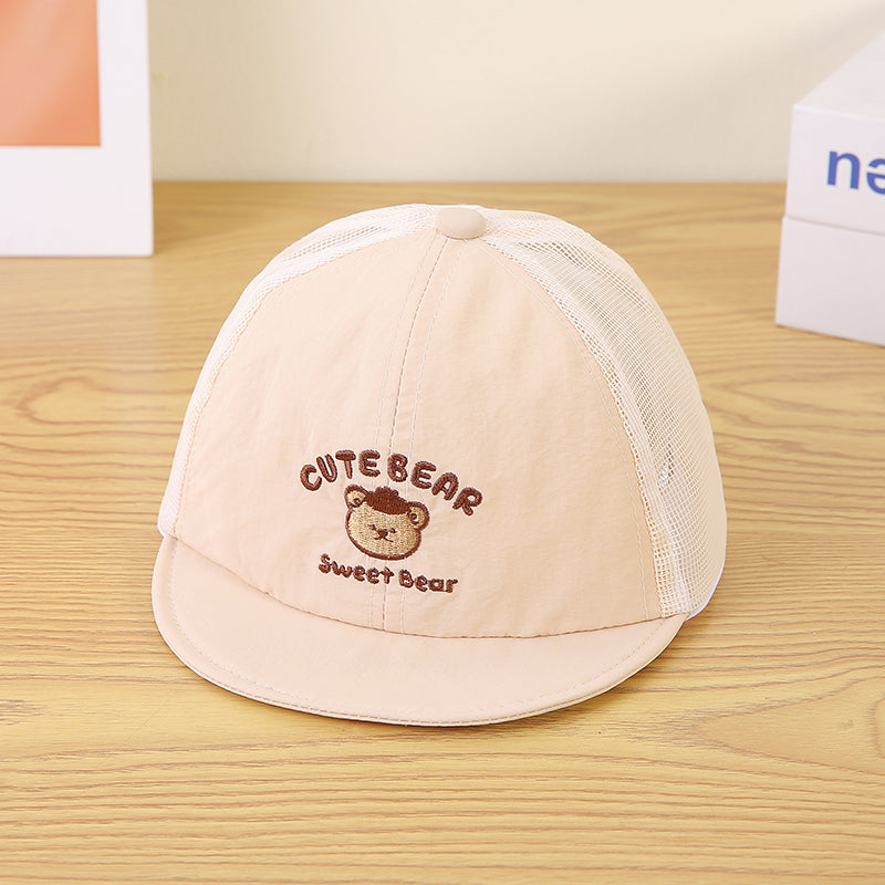 Children's Cartoon Pattern Letter Embroidered Patchwork Net Fabric Breathable And Cool Fashion Short-brimmed Baseball Cap Suitable For Shopping And Traveling