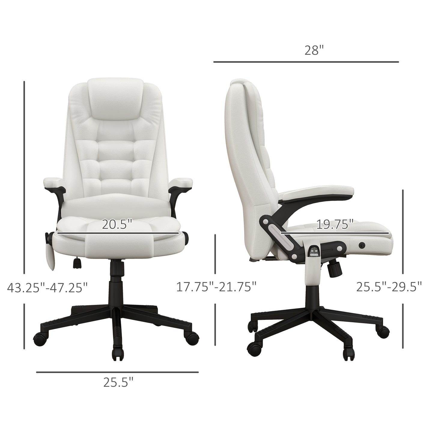 Massage Office Chair, Heated Reclining Computer Chair with 6 Vibration Points, Armrest and Remote, White