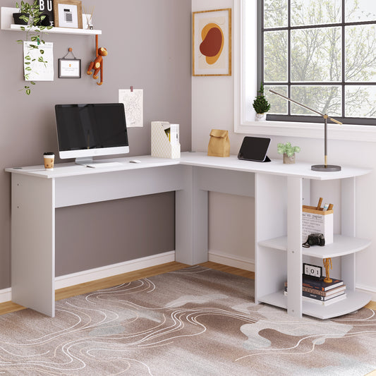 WF314182AAA Corner Desk 140 CM Computer Desk Desk, L-shaped Corner Desk With 2 Shelves, H75 W140 L140 CM White