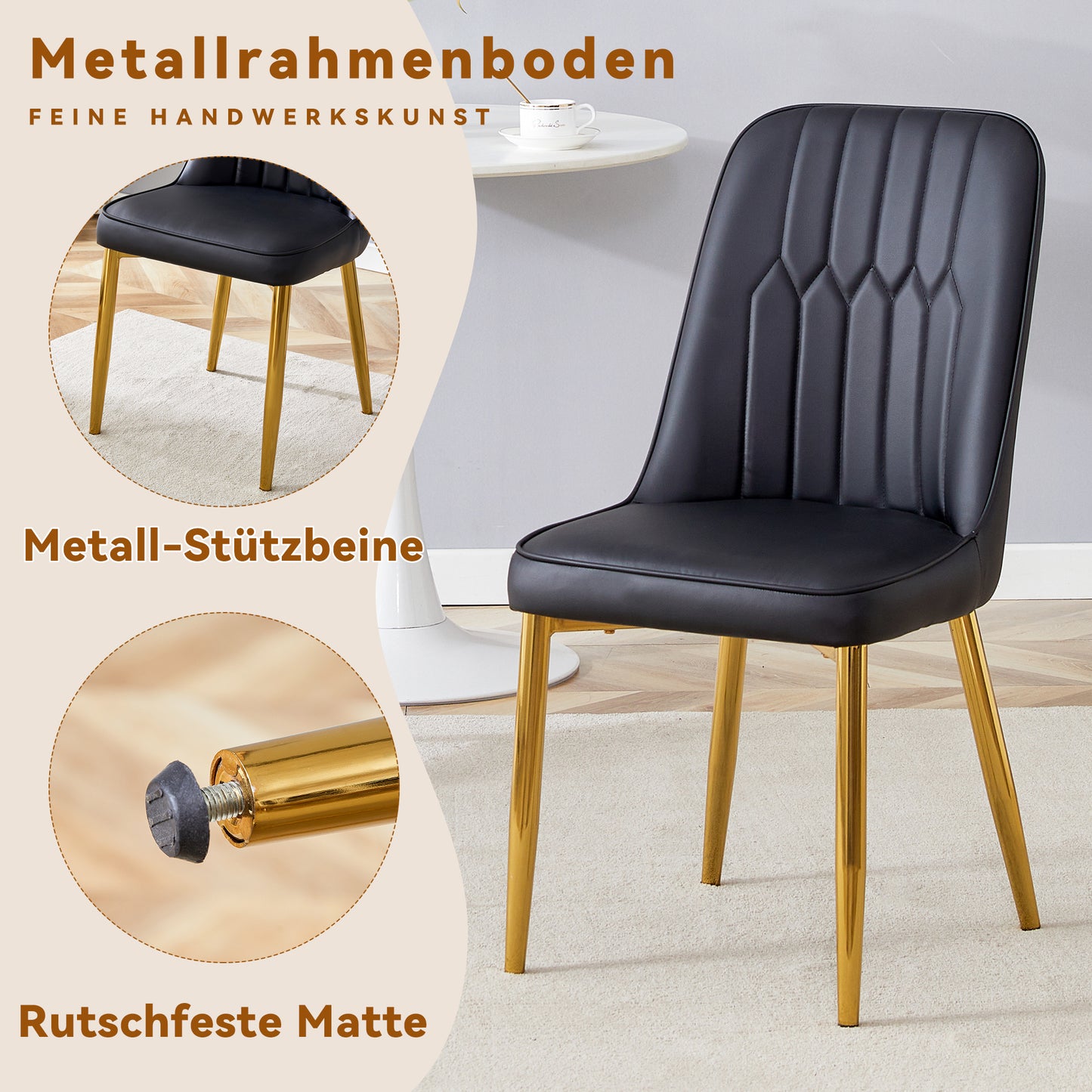 Two Black Faux Leather Dining Chairs Modern And Minimalist Design, Equipped With Widened Seat, Backrest And Non-slip Metal Feet, Suitable For Dining Room And Kitchen.