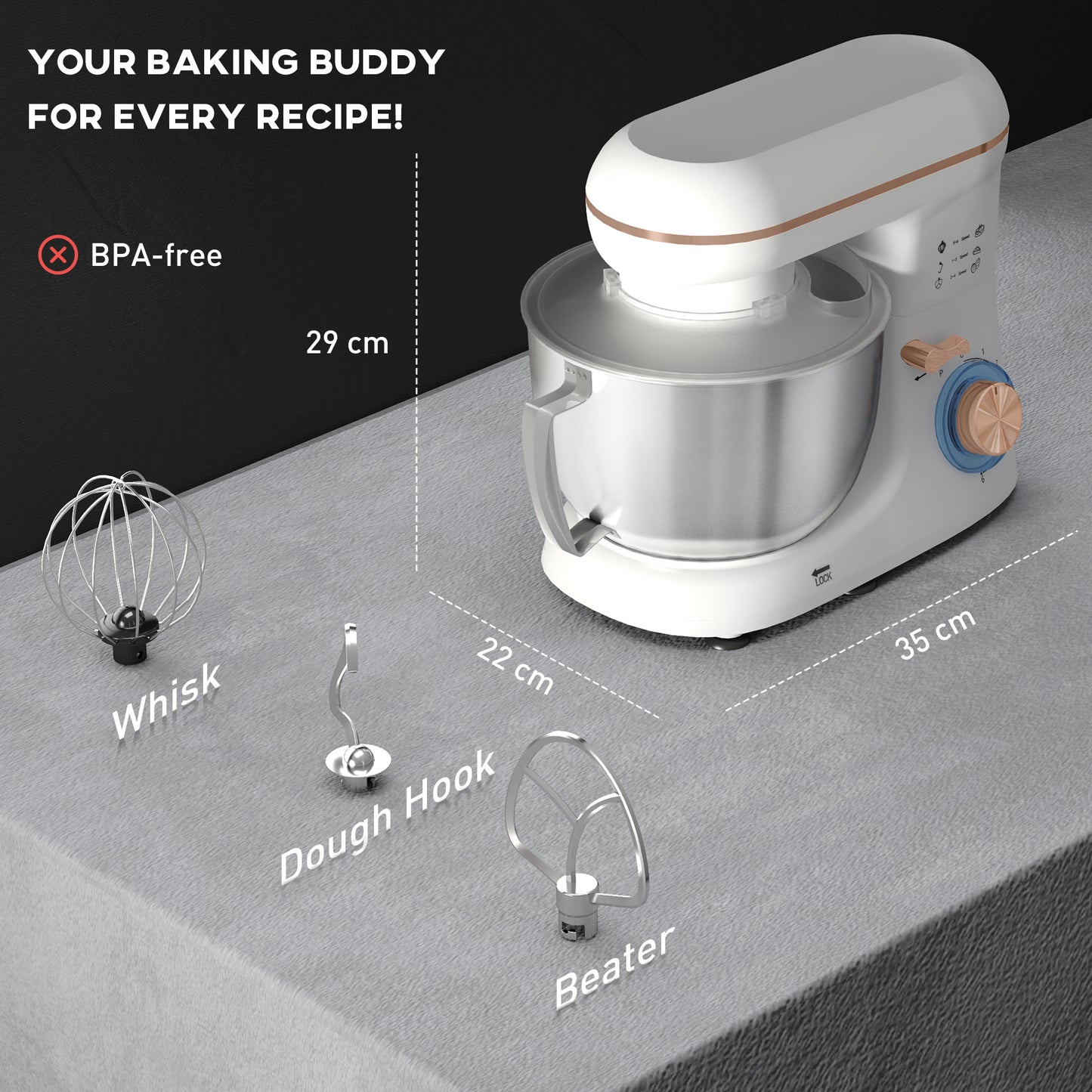 1300W Kitchen Stand Mixer, With Accessories - White