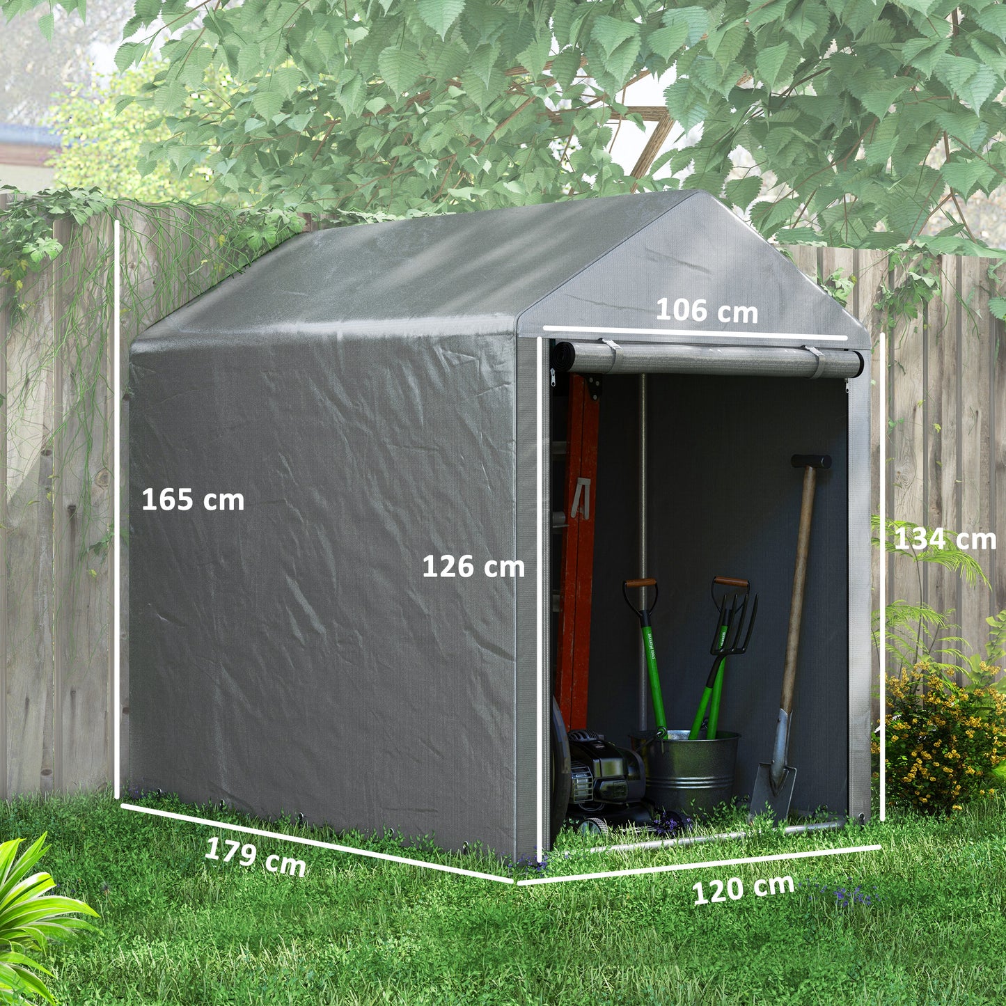 179 X 120cm Temporary Garden Shed, With Accessories - Light Grey