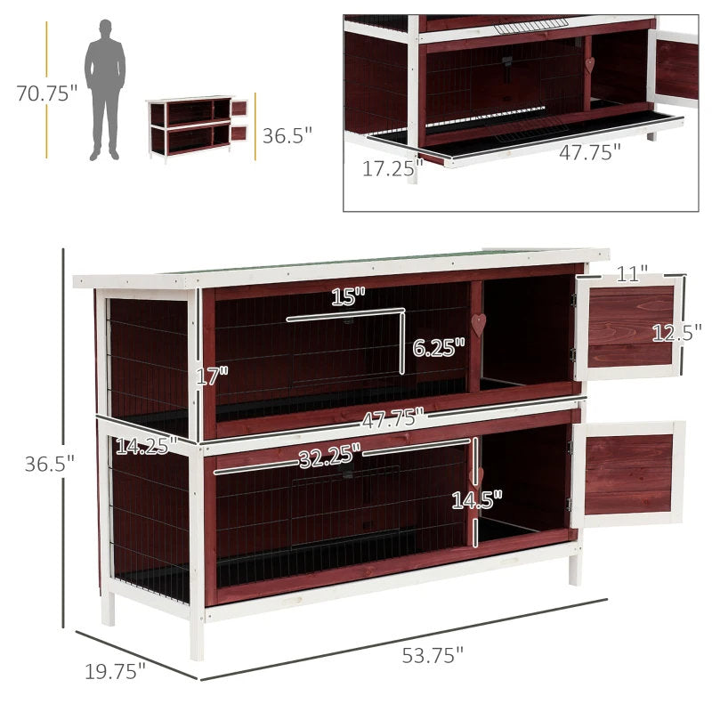 54 2-Story Large Rabbit Hutch Bunny Cage Pet House Small Animal Habitat With Lockable Doors