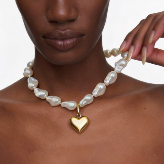 Baroque Pearl Heart Pendant Necklace, Light Luxury Premium Clavicle Chain, Vintage Fashion Accessories For Banquet & Formal Dress