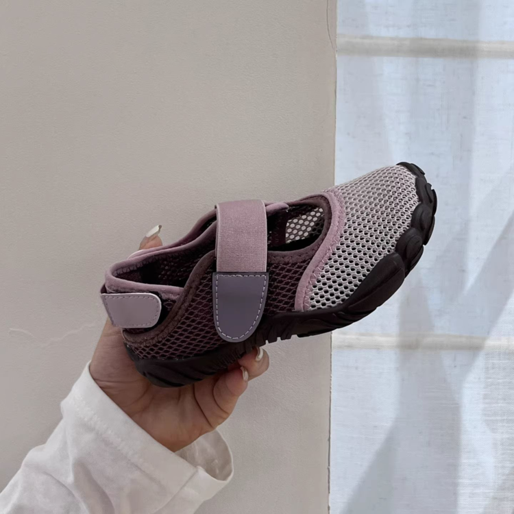 2026 New Summer Barefoot Kids Shoes, Korean Color Block Low Cut Mesh Breathable Casual Shoes For Girls