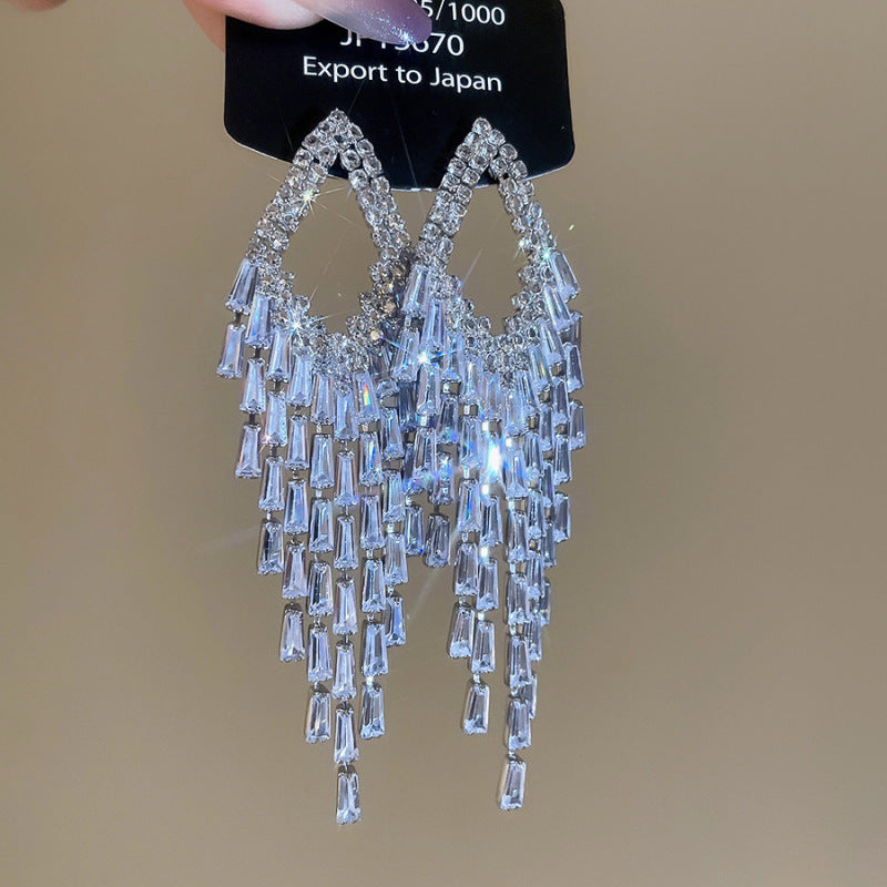 Luxury Fringe Drop Earrings Women 925 Silver Pin Crystal Tassel High End Fashion Jewelry