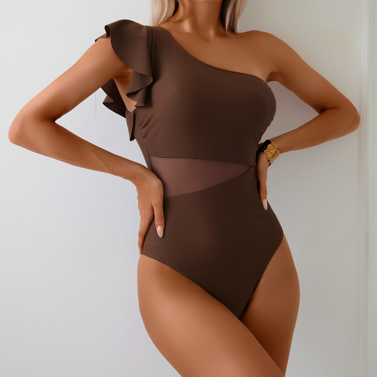 New Womens Quick-drying Bikini With Shoulder Ruffles