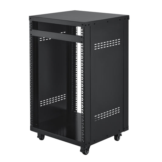 16U AV Rack, 200 Lbs Max Capacity, Home Recording Studio Rack With Lockable Caster Wheels, Open Frame Server Cabinet, Special Vent Design, For 19-Inch Audio Video Musical & IT Equipment Mounting