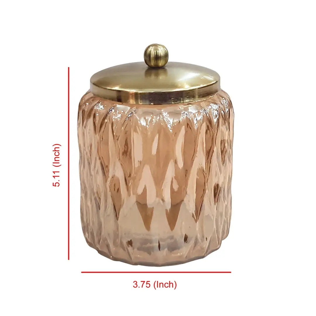 Glacier Amber Vanity Glass Jar  Stylish Storage For Cotton Swabs,Rounds,Balls,Sponges & Bath Salts   Decorative Canister For Bathroom, Bedroom   Amber Finish