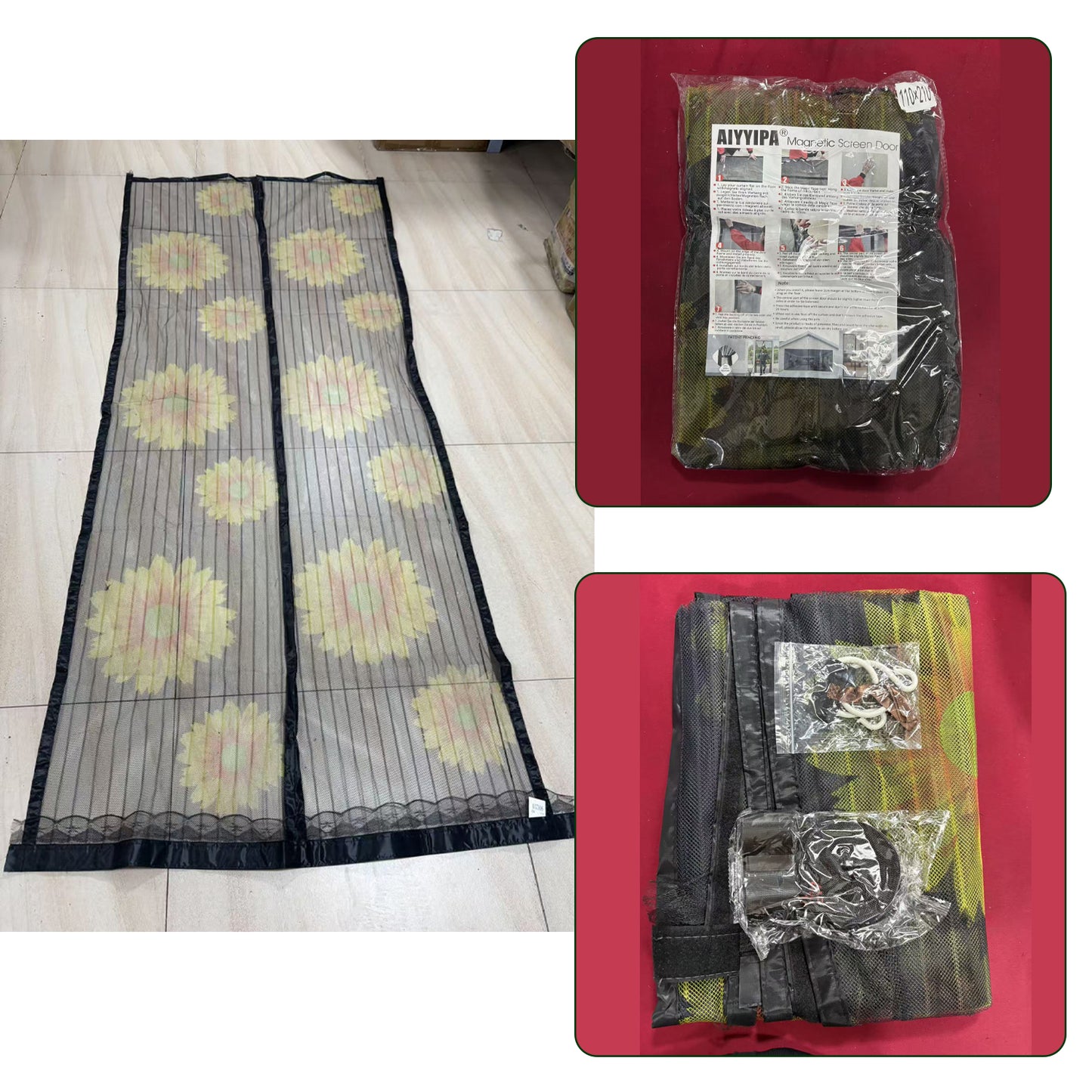 Magnetic Screen Door, Sunflower Print Mesh Curtain With Lace Edge, Hands-Free Self-Closing Insect Mosquito Net, Keep Bugs Out Pet Friendly, Fits Single Door For Home Patio Kitchen Doorway