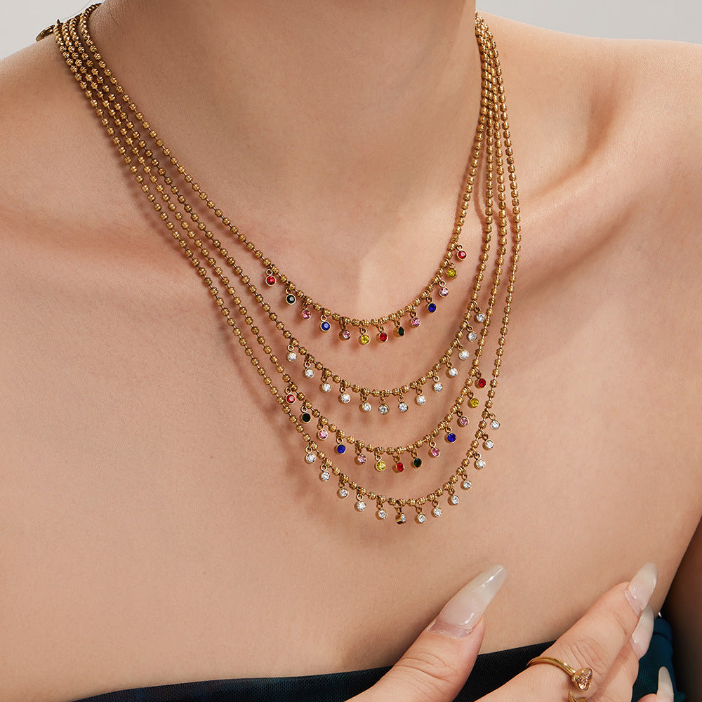 Fashionable New Colorful Zircon Tassel Choker Necklace