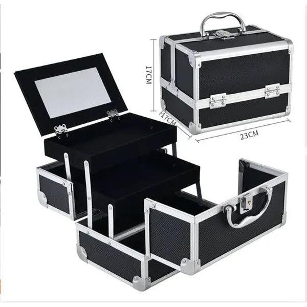 Professional Makeup Artist Travel Case -23 X 17 X 17 Cm Portable Cosmetic Organizer With Mirror, Brush Holder & Lockable Key - Ideal For Jewelry Storage & Bathroom Essentials, Perfume Organizer