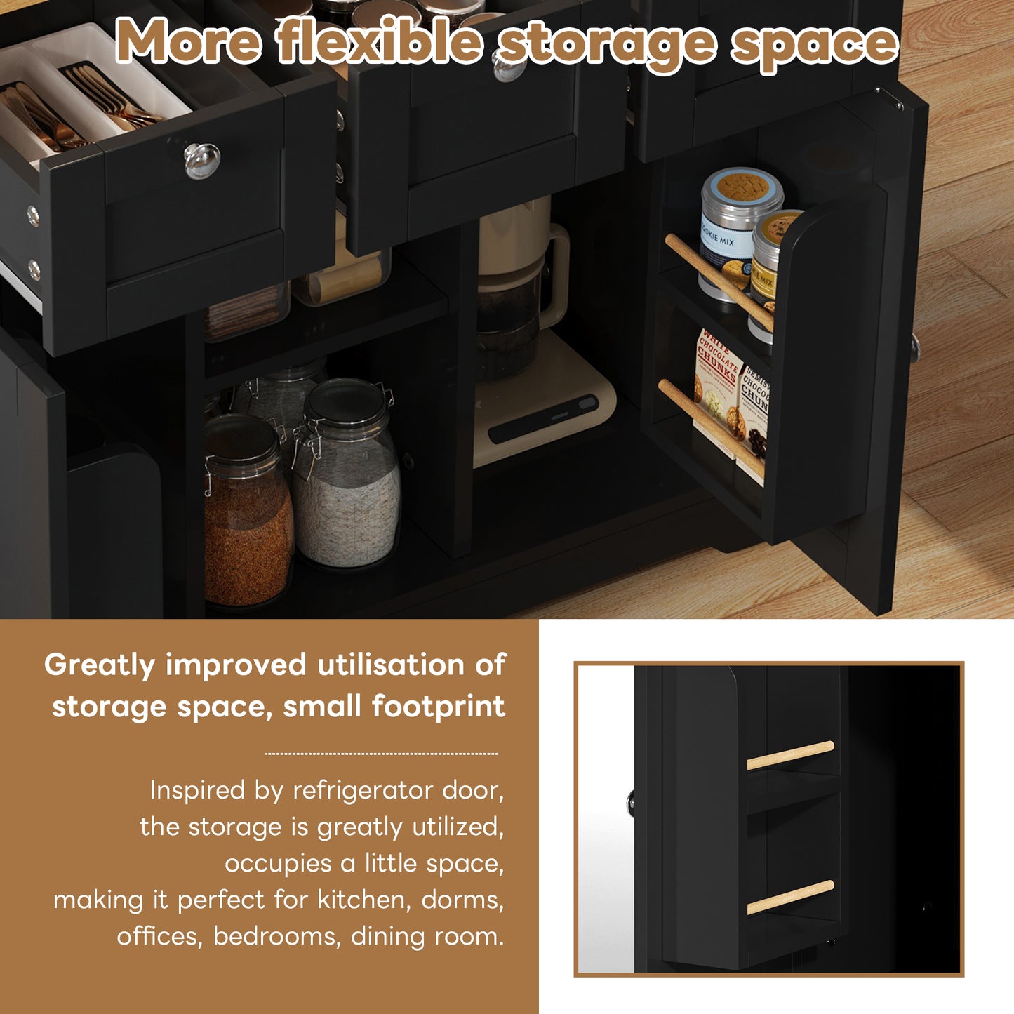 132cm Kitchen Island On Wheels, Dropleaf  Trolley, Farmhouse Style, Foldable Countertop, Drawer, Spice Rack, Towel Holder, 5 Wheels, Integrated Socket, Charging Station, Kitchen Dining Livingroom
