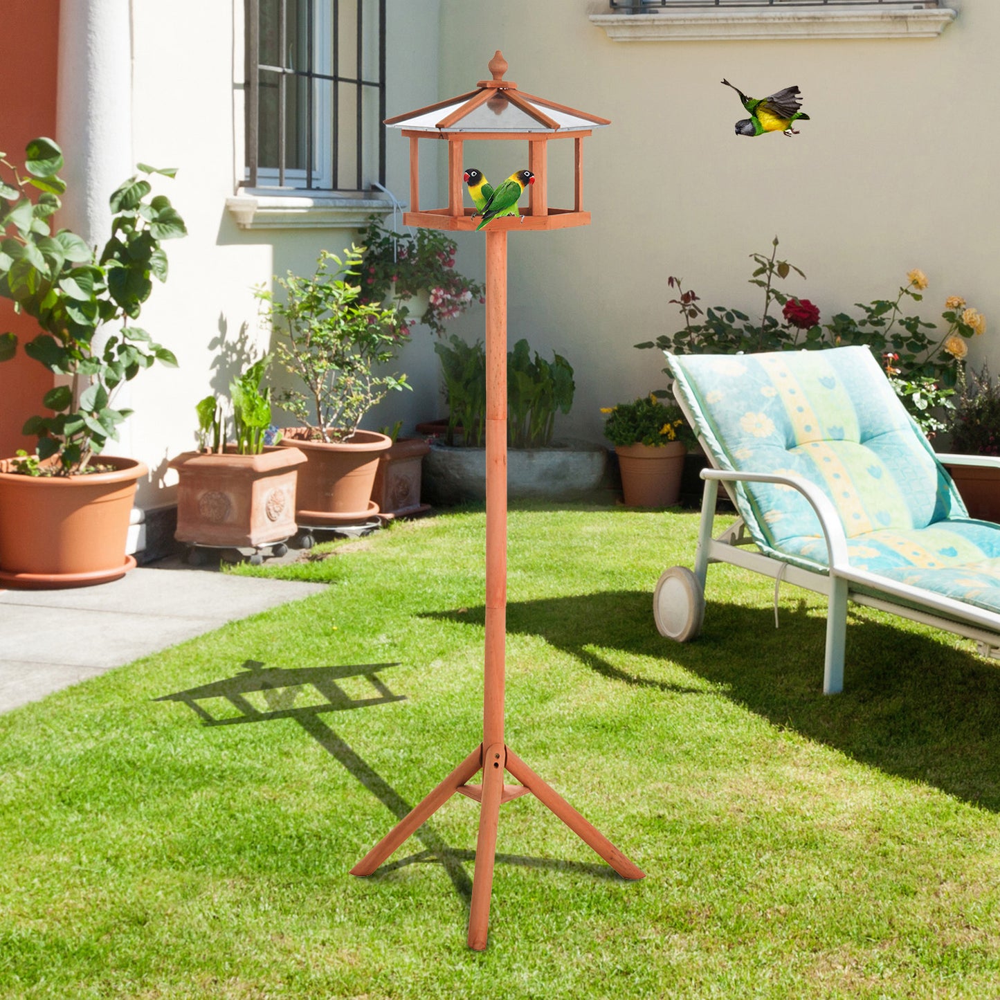 PawHut Wooden Bird Table For The Garden Feeding Station, 153Hcm