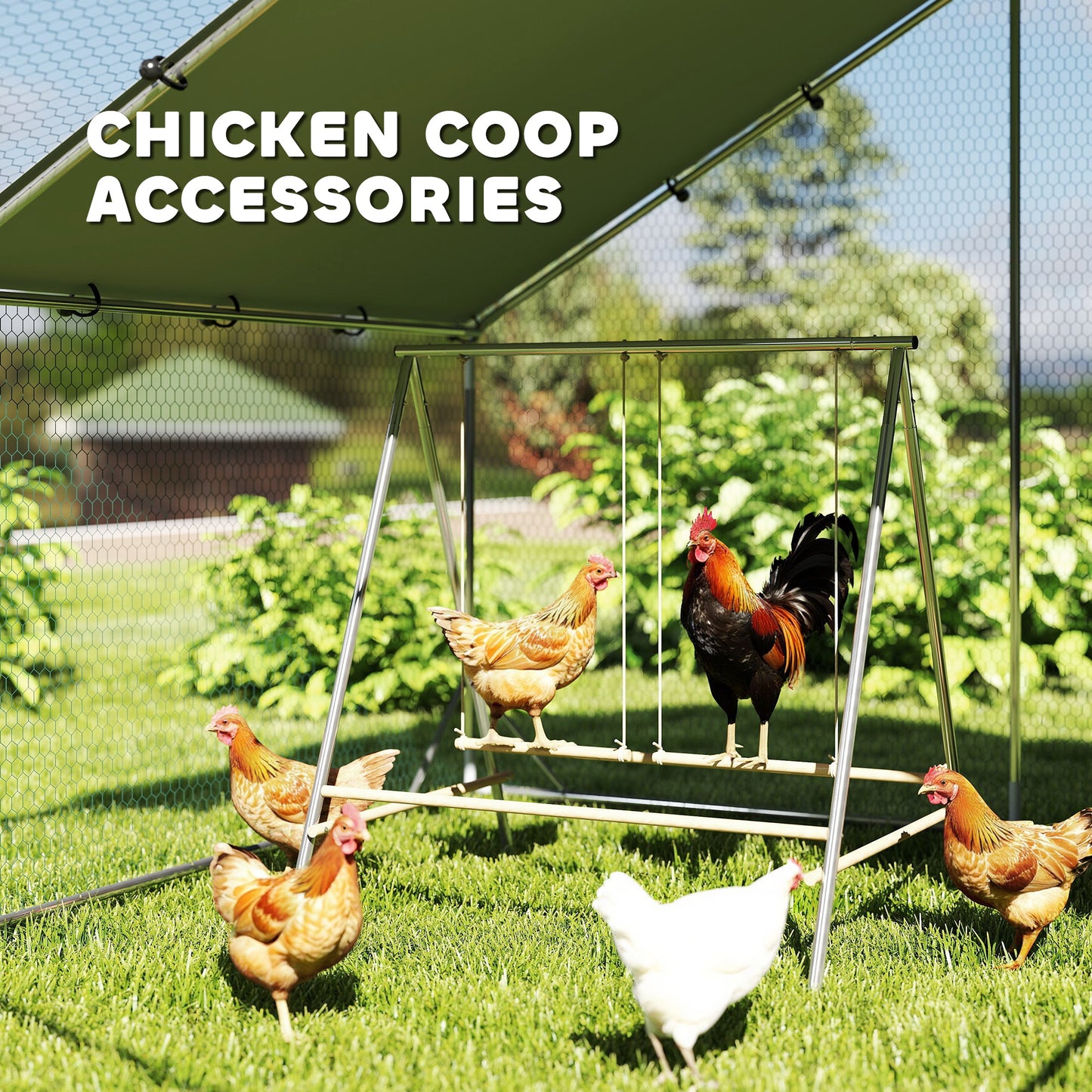 Chicken Perch for Coop, Chicken Roosting Bars with 2 Swings, Coop Accessories for Farm, Backyard, Silver