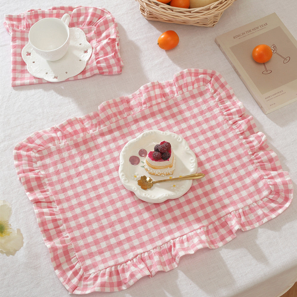 Napkin Tea Towel Ruffled Edge Simple Solid-Colored Fabric Western-Style Placemat
