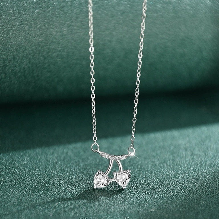 1pcs 999 Sterling Silver CZ Cherry Choker Necklace, Trendy Elegant Style, Ideal For Birthday & Holiday Gifts