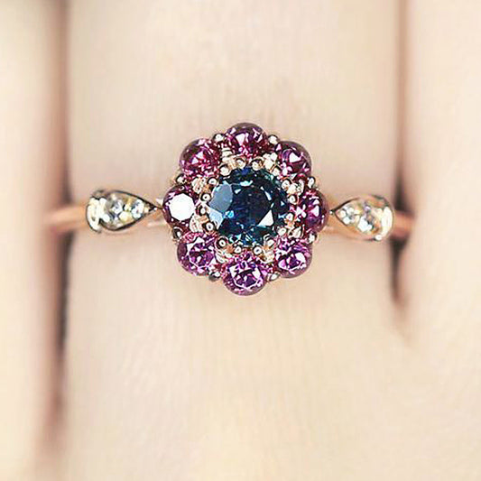 Fashion Zircon Ring Vintage Sunflower Diamond-Encrusted Ring
