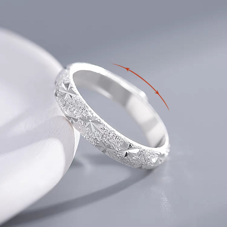 1 Pair 999 Sterling Silver Sparkling Starburst Couple Rings, Polished Carved Style, For Daily Wear & Valentine's Gifts