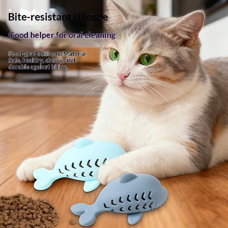 Cat Food-dispensing Bite-resistant Silicone Toy In The Shape Of A Cute Little Fish For Pets