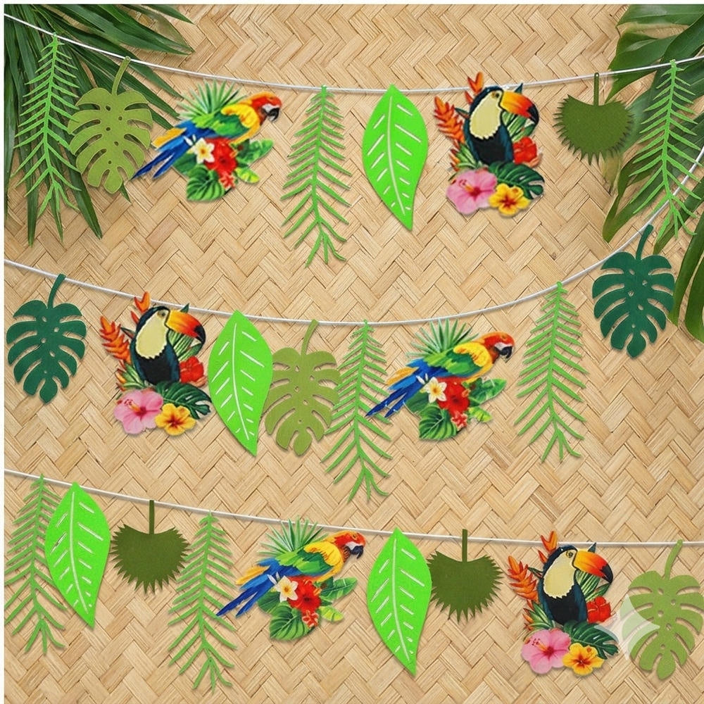 3-Piece Tropical Leaves Banner, Large Hawaiian Felt Leaves Garland, Summery Party Decoration With Palm Leaves, Exotic Foliage Garland For Luau And Beach Parties – Party Accessories Set