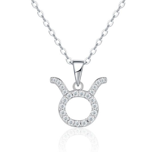 S925 Sterling Silver Taurus Necklace For Women D Color VVS1 Moissanite Zodiac Pendant, 3.4g Platinum Plated Astrology Jewelry With GRA Certificate, Perfect Birthday & Anniversary Gift Box Set For He