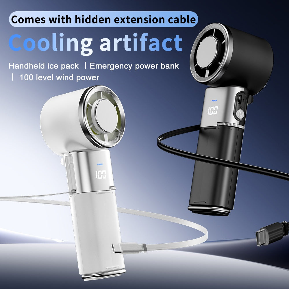 Ice-pack Retractable Cord Handheld Digital-display Foldable Cooling Fan